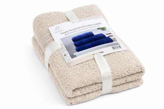 Luxe Handdoekset – Badlaken, Handdoek & Face Towel - Beige